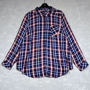 Torrid Shirt Womens Size 3X Blue Red Lizzie Rayon Twill Plaid Button Front